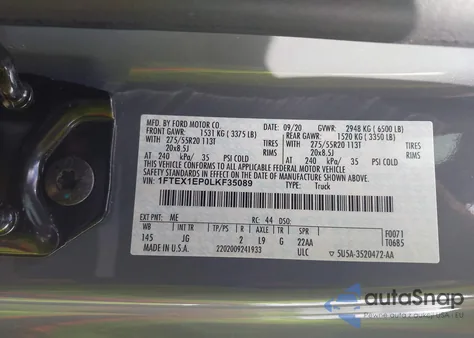 2020 Ford F-150 Xl from USA, damaged, VIN 1FTEX1EP0LKF35089